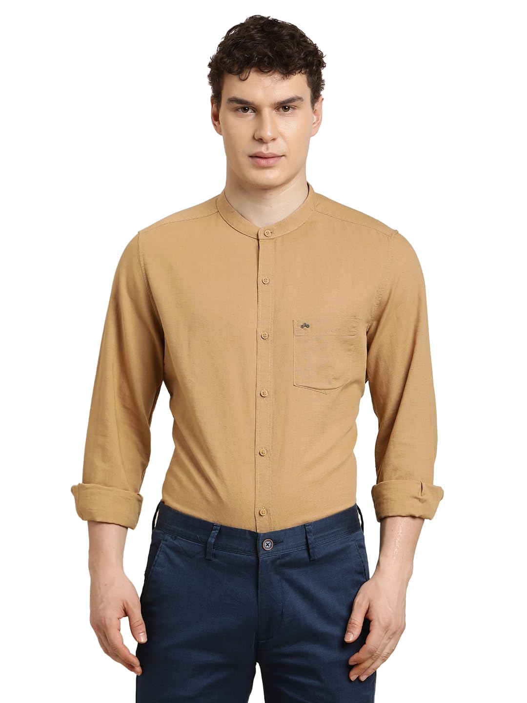 Turtle Men Slim Fit Solid Cotton Linen Brown Casual Shirt