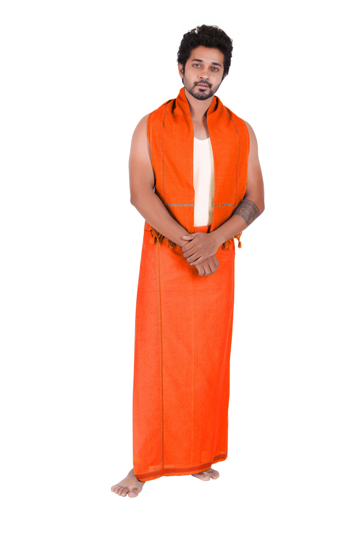 Prakasam Cotton MenS Pure Cotton Colour Dhoti (1.26X1.90Mtrs) With Matching Towel (0.74X1.50Mtrs) Set