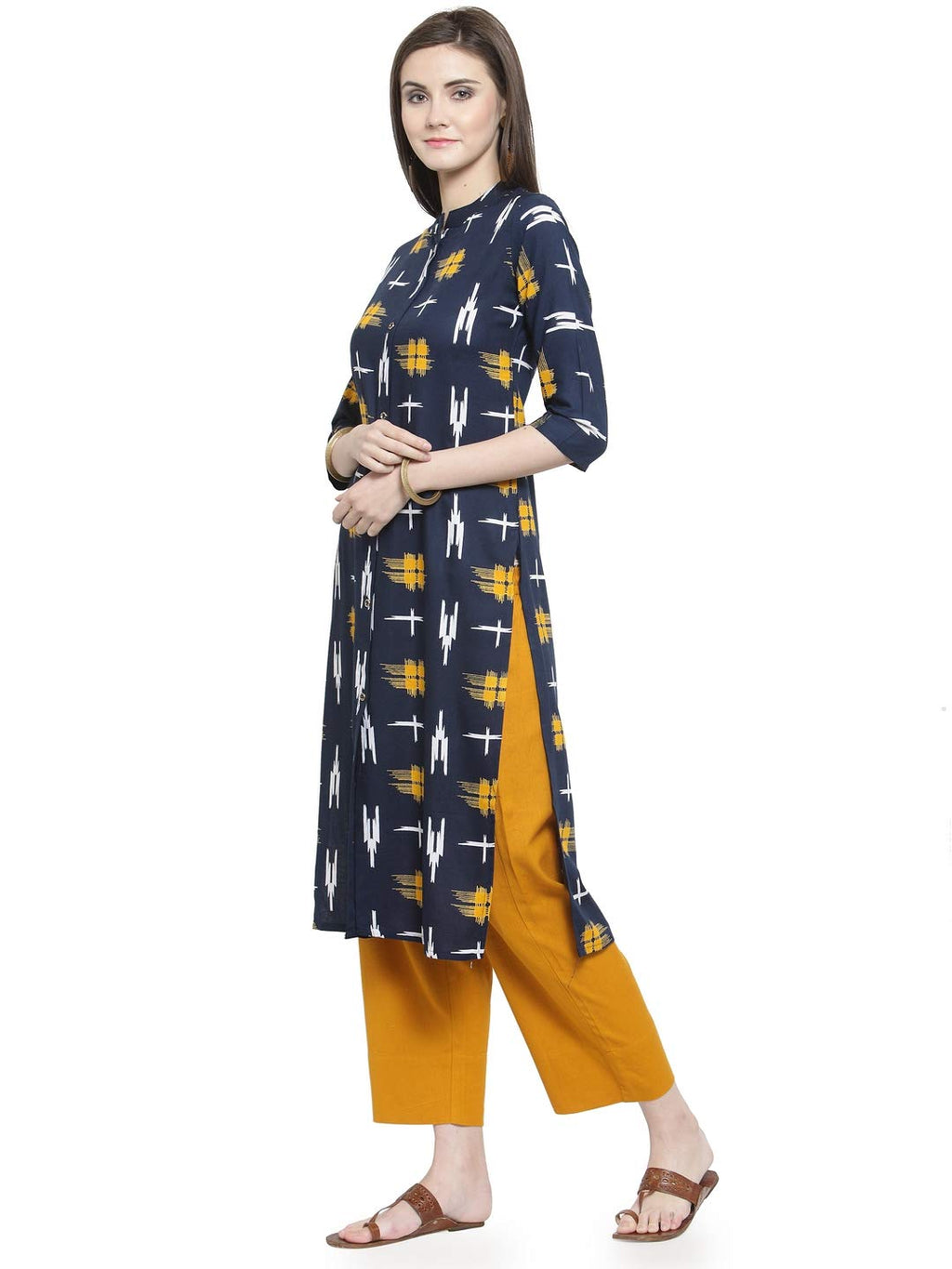 Gosriki Women'S Rayon Kurta (Kur190024-S_Small_Blue)