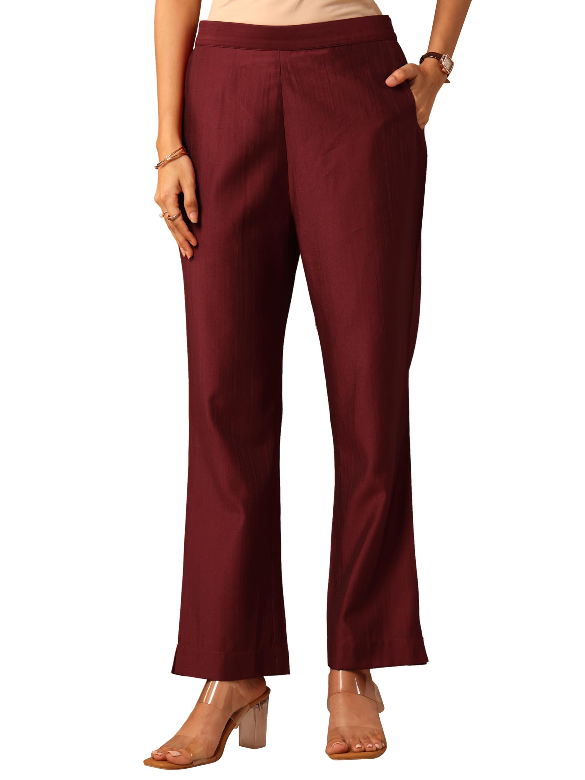 Gerua by Libas Solid Silk Trouser Maroon