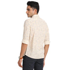 Turtle Men 100% Cotton Slim Fit Cream Printed Casual Shirt