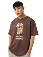 The Souled Store Originals : Mosaic Mens and Boys Oversize Fit Half Sleeves Cotton T-Shirt Brown
