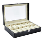 Ohuhu Watch Cases for Men, Watch Box Watch Holder Watch Organizer Display Storage 12 Slot PU Leather Real Glass Lid Soft Velvet 