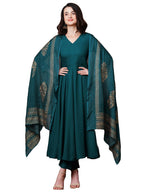 ANNI DESIGNER Womens Rayon Blend Solid Anarkali Kurta with Pant & Dupatta (Magic-KEROSIN-NB_L_Dark Blue_Large)