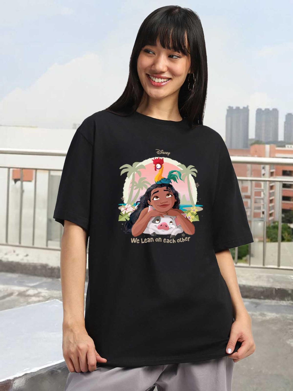 Juneberry 100% Pure Cotton Oversized Baggy Fit Official Disney Merchandise Cool & Goofy Graphic Printed T-Shirt For Women (Os_Ds