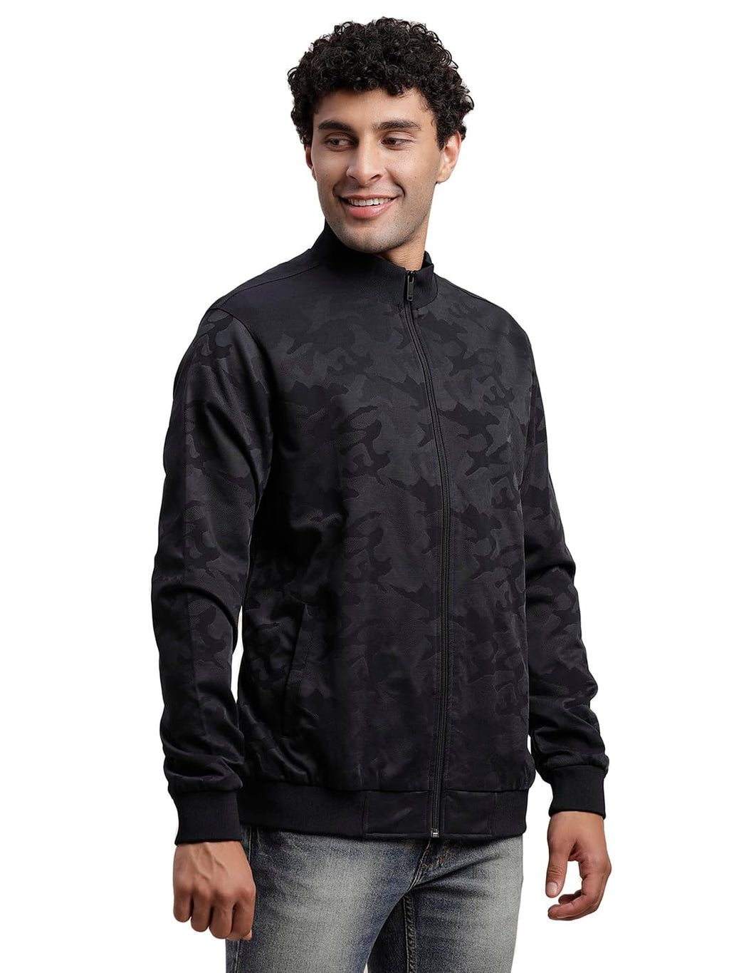 Turtle Men Knitted Printed Regular Fit Full Sleeve Black Windcheater Jacket