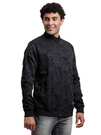 Turtle Men Knitted Printed Regular Fit Full Sleeve Black Windcheater Jacket