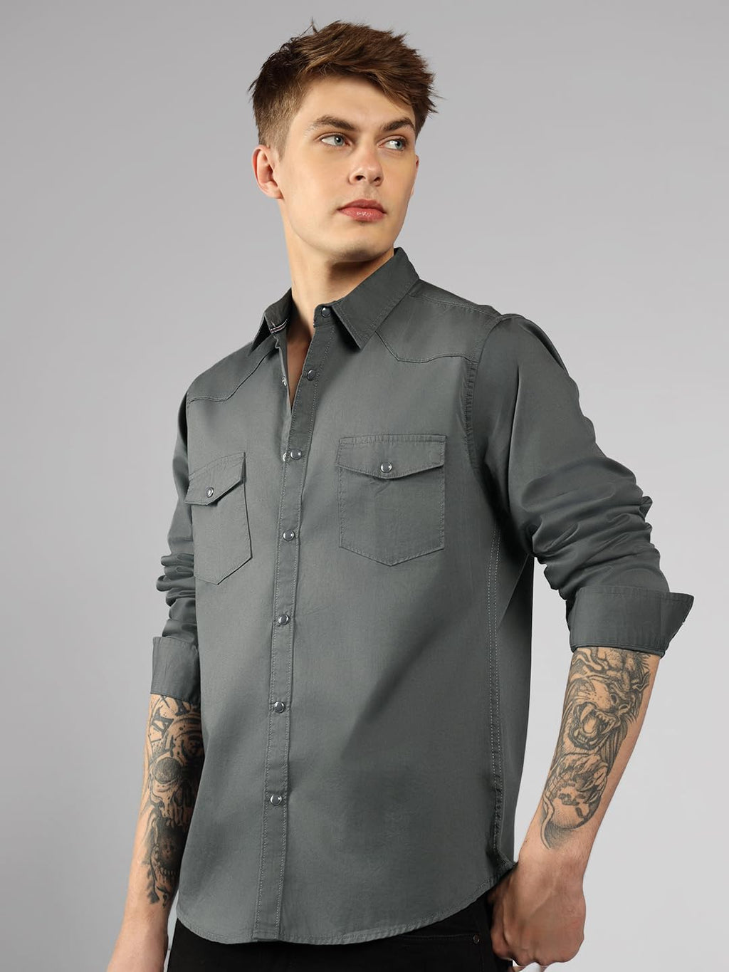 Dennis Lingo MenS| Grey| Full Sleeve| Spread Collar| Solid| Regular Fit| Casual Shirt