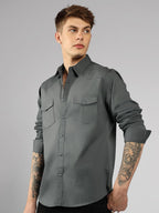 Dennis Lingo MenS| Grey| Full Sleeve| Spread Collar| Solid| Regular Fit| Casual Shirt