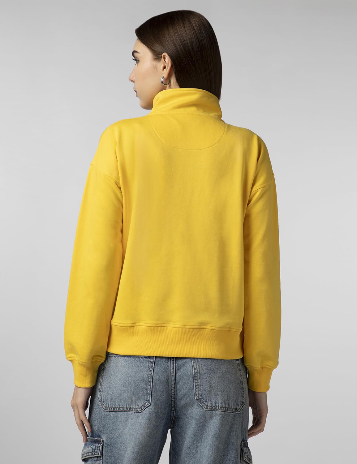 FYLTR Womens Casual Stand Collar Jacket with Drop Shoulder & Boxy Fit - Half Zipper | Utility Pockets | Rib Hem & Cuff Mellow Y