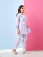 Aarika Girls Casual Wear Light Purple Colour Floral Print Polyester Co-ord Set-8-15 Years (KP-TR-K-951)