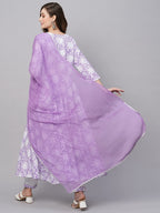 ANNI DESIGNER Womens Cotton Blend Anarkali Printed Kurta with Pant & Dupatta (AMIG-Purple_L_Purple_Large)