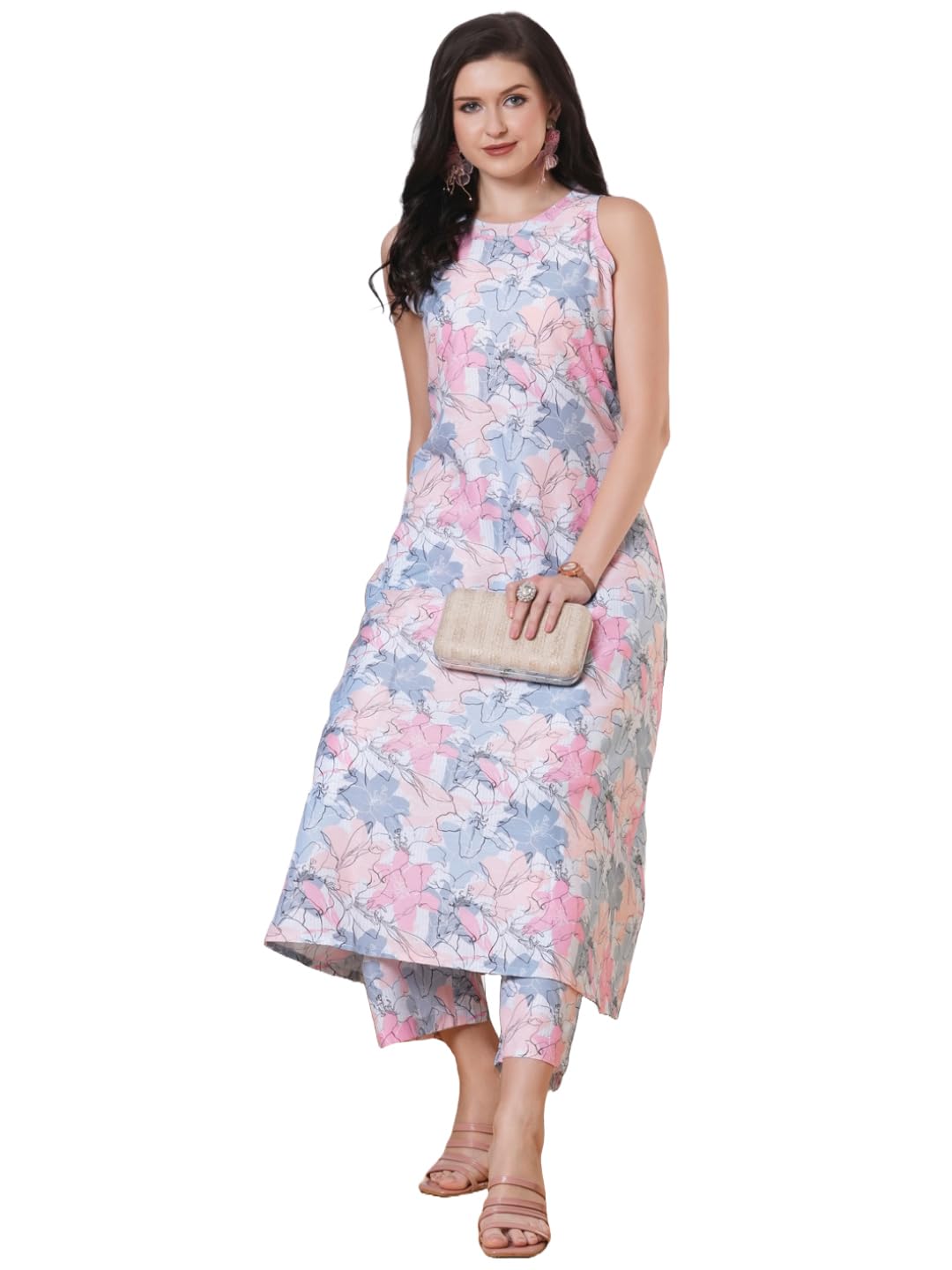 ANNI DESIGNER Women s Kurta Viscose Dress with Anarkali Printed Pants, grey, 4XL