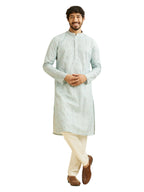 Manyavar MenS Cotton Blend Chikankari Sequined Kurta Pyjama Set (Green,L)