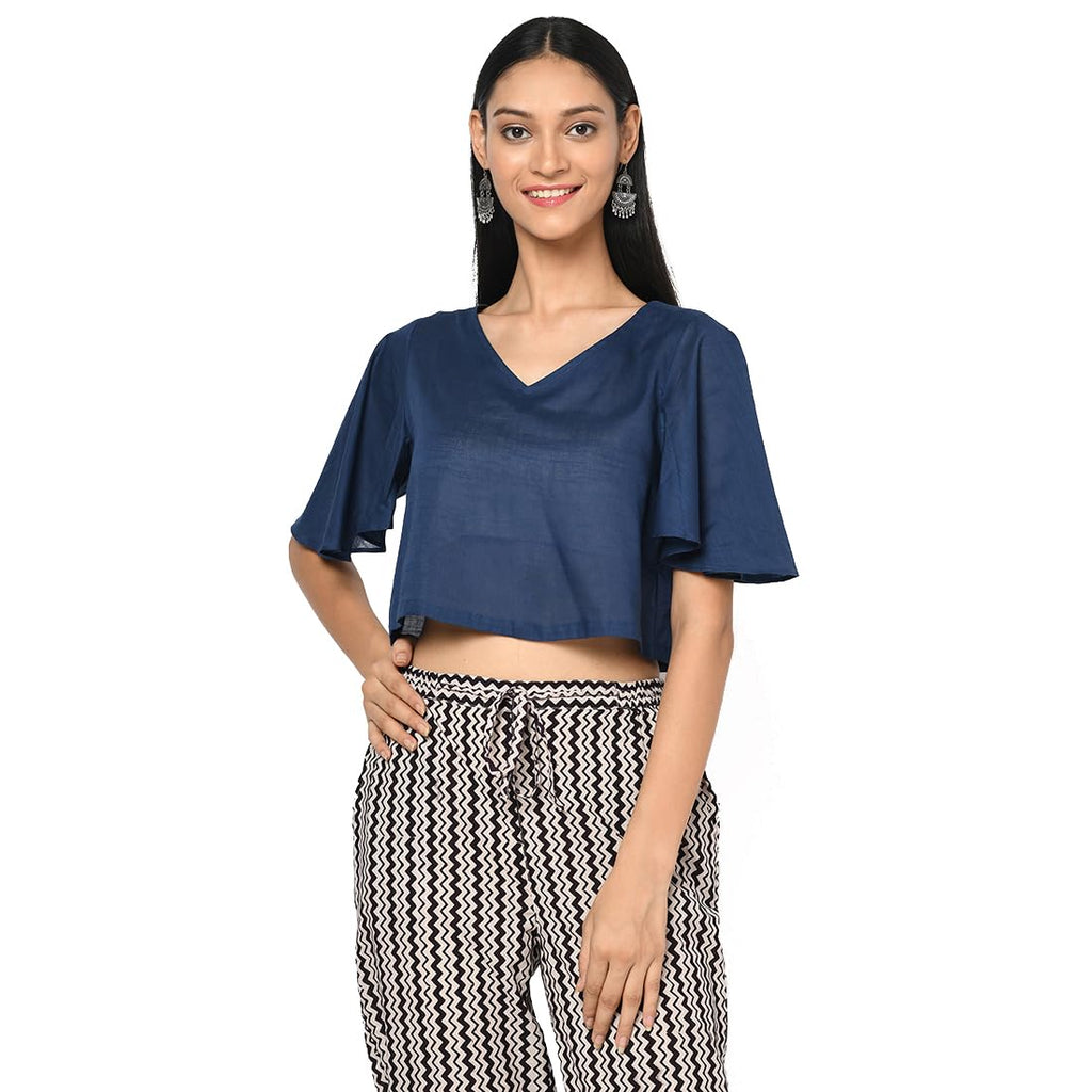 Fabindia WomenS Solid Slim Fit Blouse (10690975_Blue