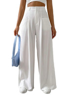 Shasmi Women & Girls Solid White Color Loose Fit, Pleated Trousers, Wide Leg Pocket Casual Long Korean Trousers Pant (Pant 146 W