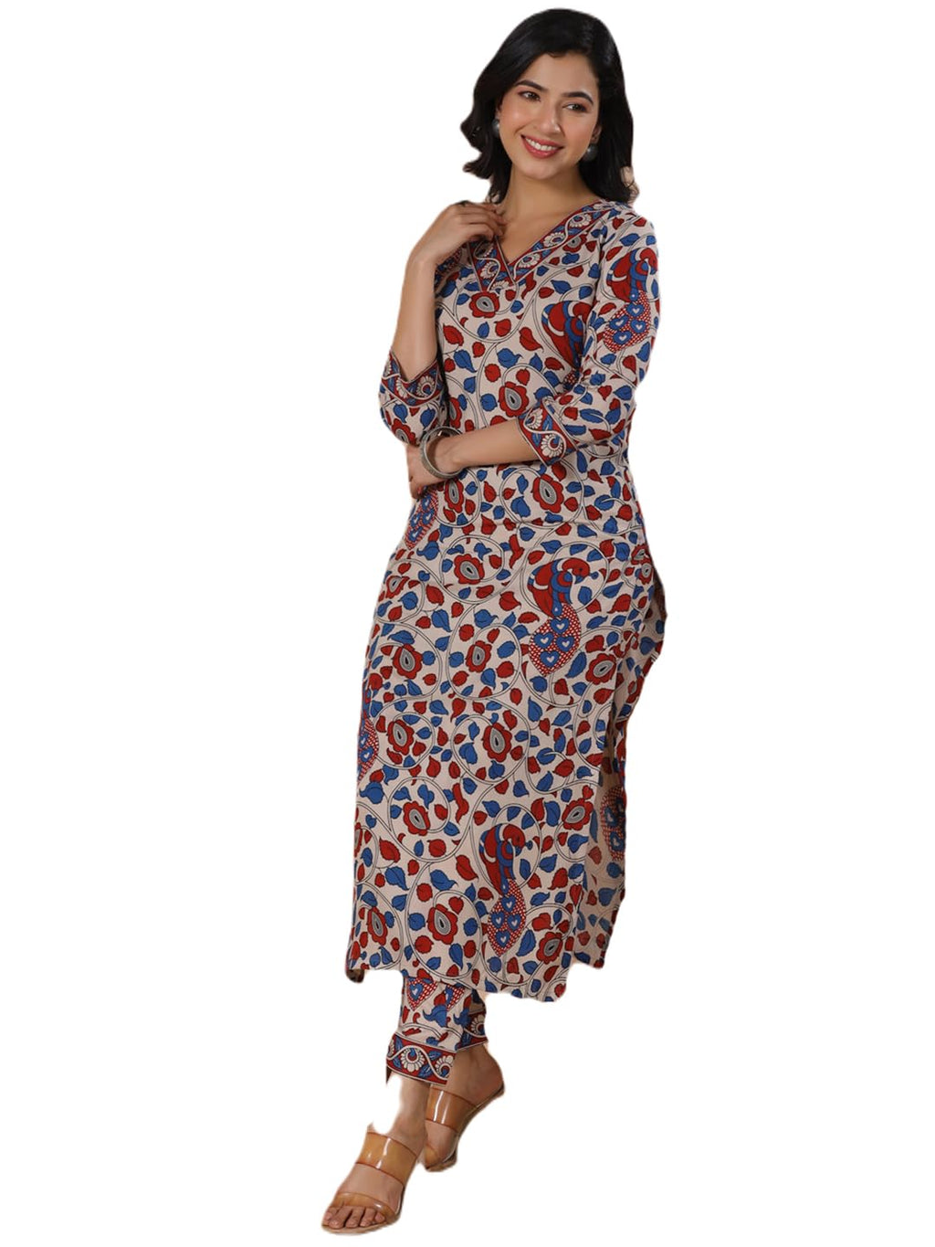 ANNI DESIGNER Ladies Cotton Blend Kurta & Trousers, cream, M