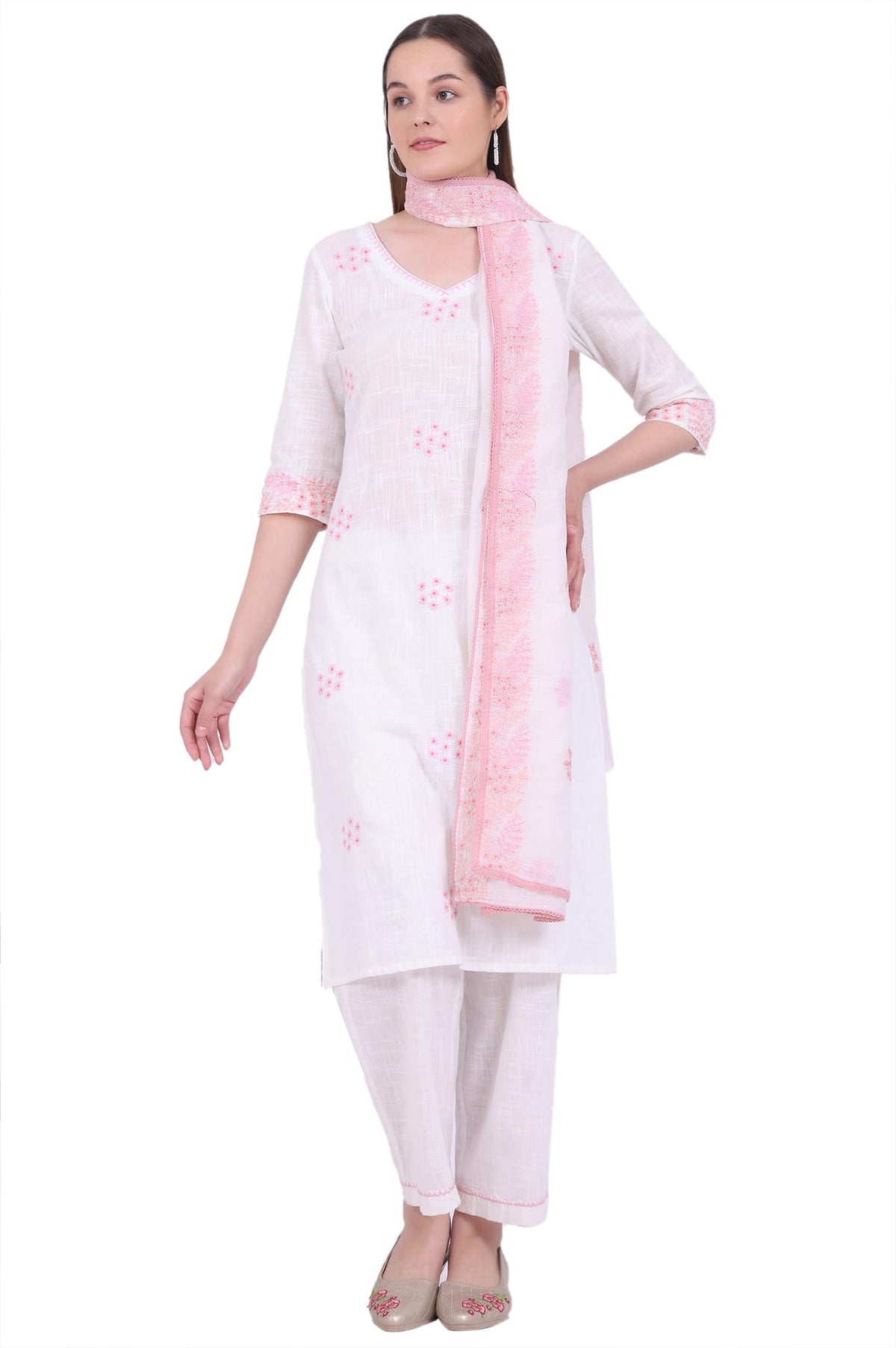 Aurelia Womens White Embroidered Pure Cotton Straight Kurta (Size: 2XL)-A15727-608380