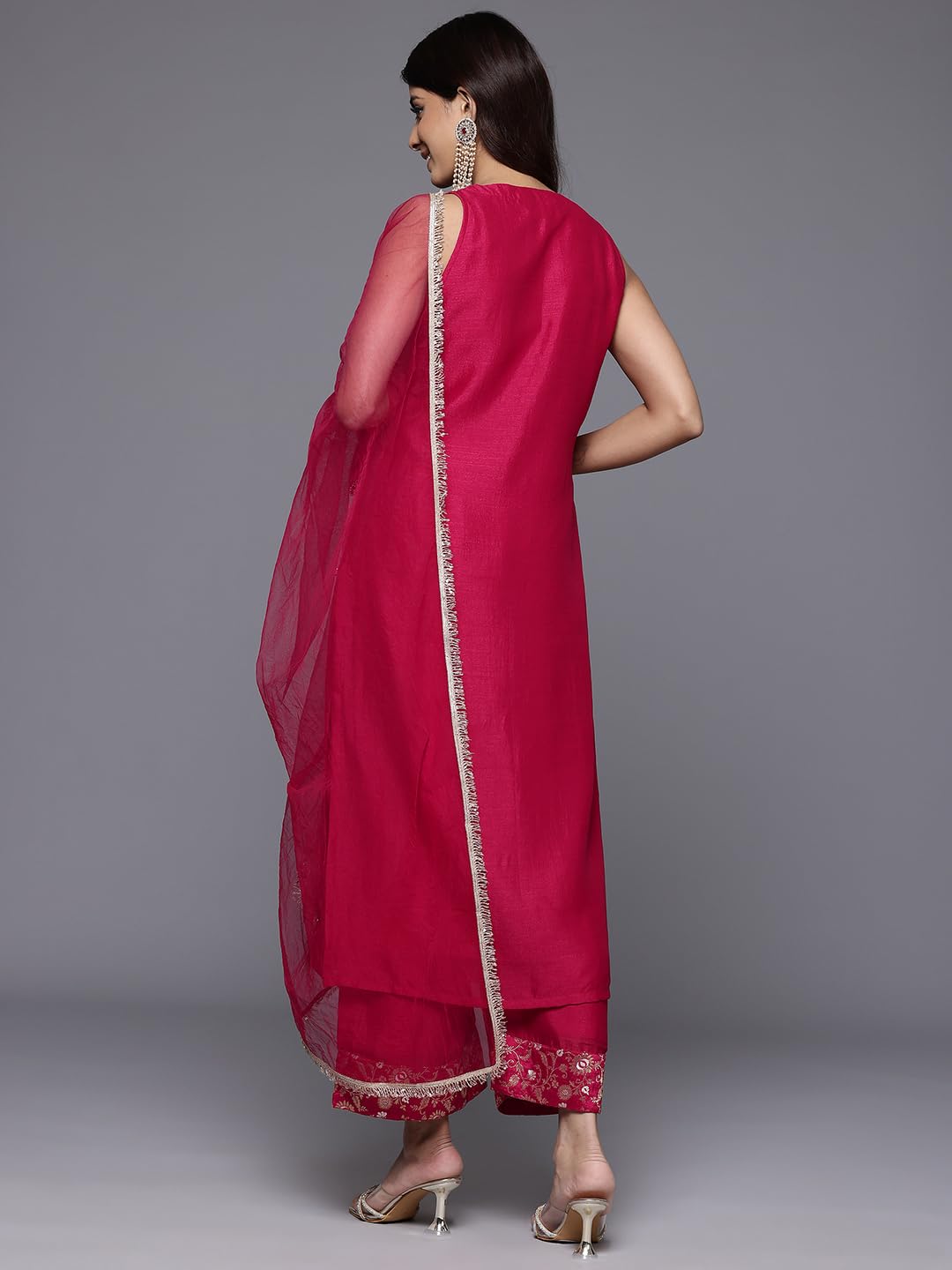 Varanga Women Brocade Angrakha Style Kurta Paired With Tonal Bottom And Dupatta