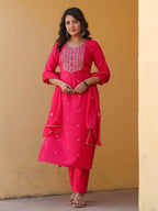 ANNI DESIGNER Women s Kurta Rayon Blend Pants with Dupatta, Pink, XL
