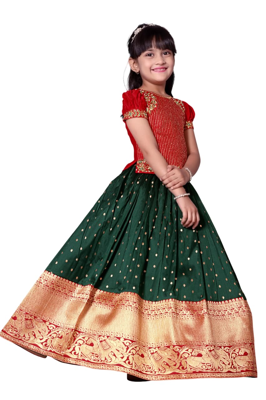 White Button GirlS Pattu Pavadai Readymade Lehenga Choli For Girls Dress