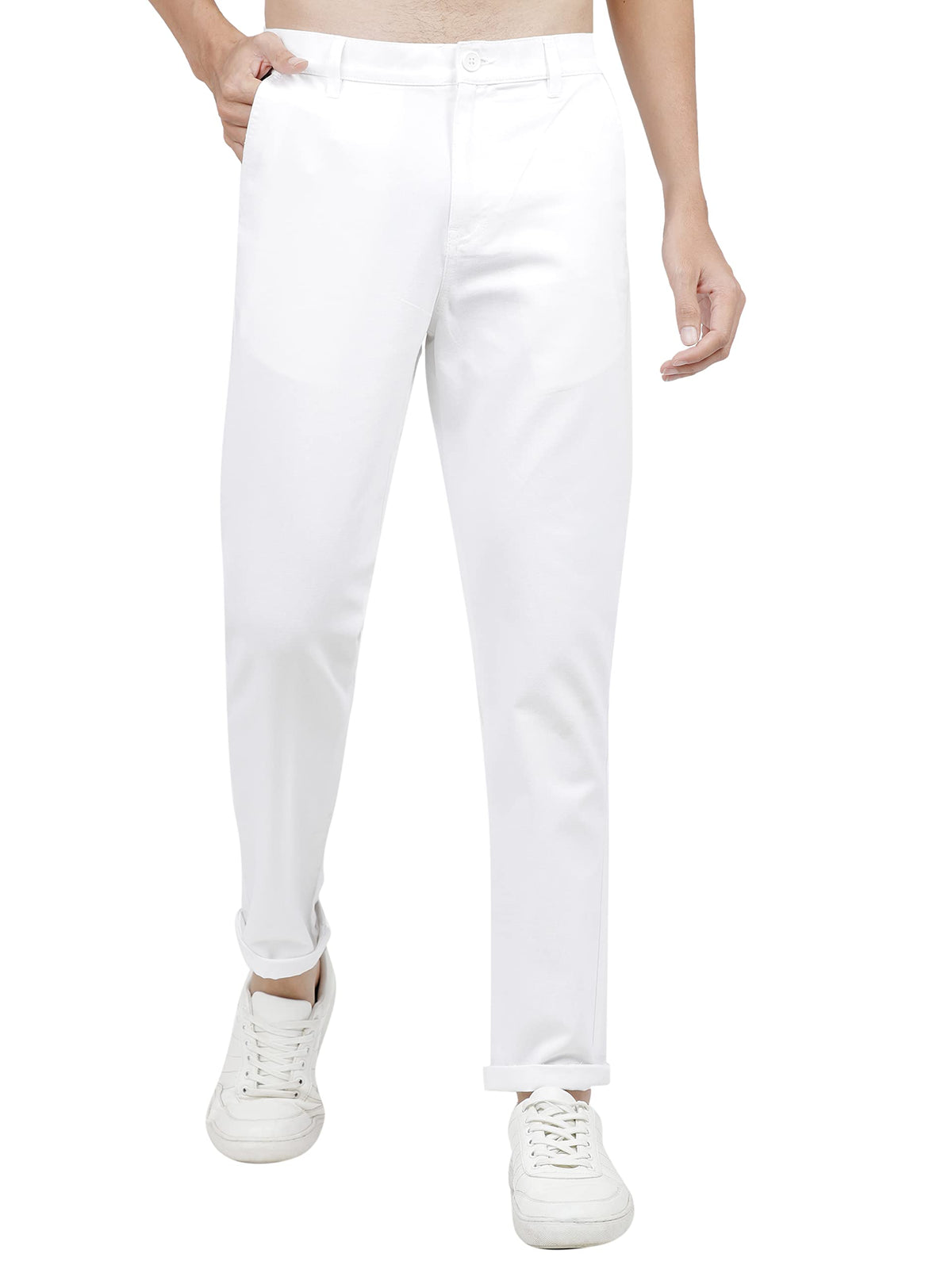 Ketch MenS Slim Casual Pants (Khtr000029_Bright/White, Mid Rise, 34