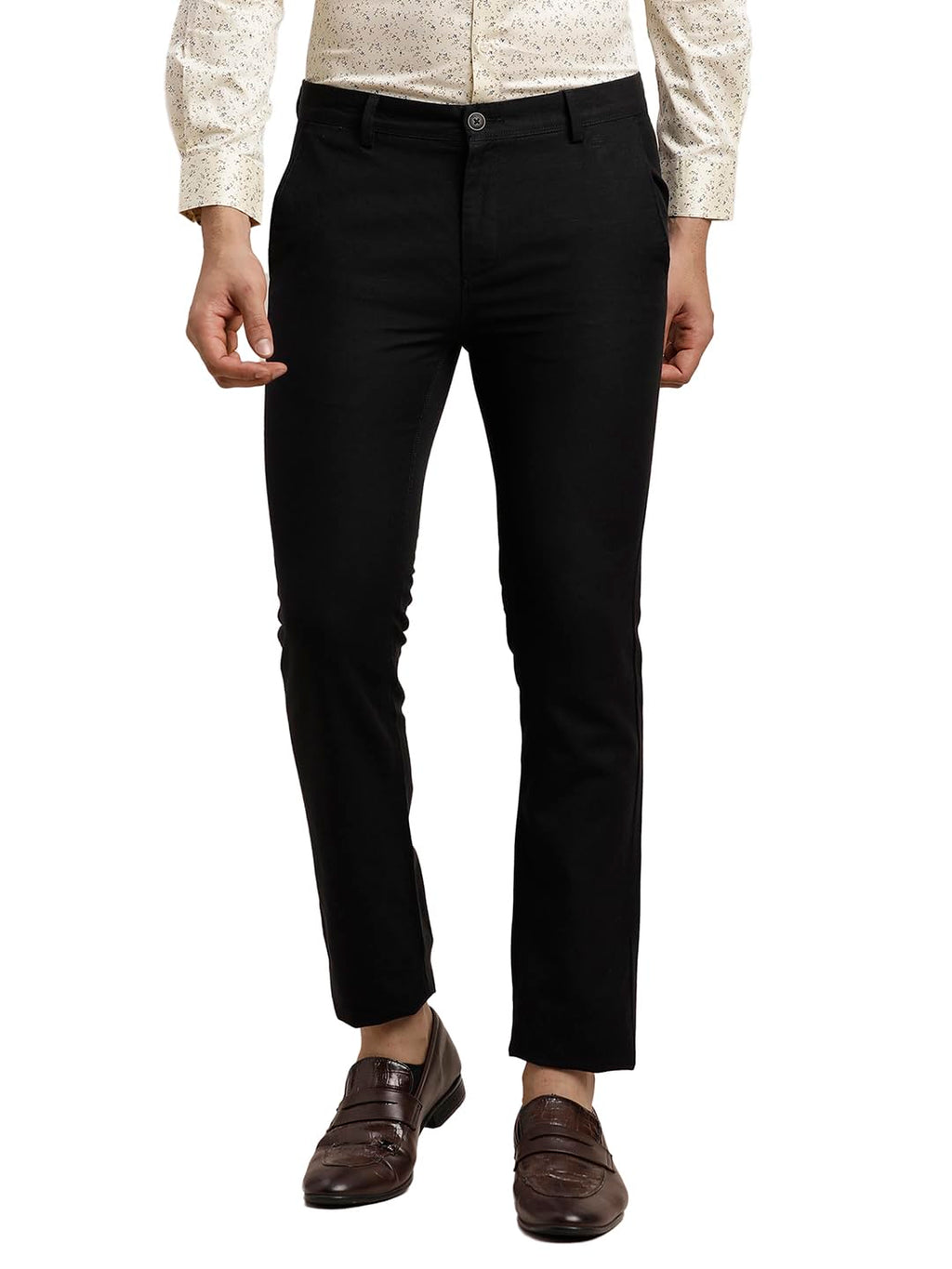Turtle Men Cotton Linen Ultra Slim Fit Solid Black Casual Trouser