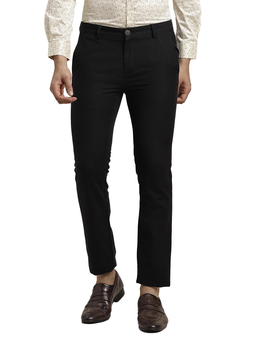 Turtle Men Cotton Linen Ultra Slim Fit Solid Black Casual Trouser