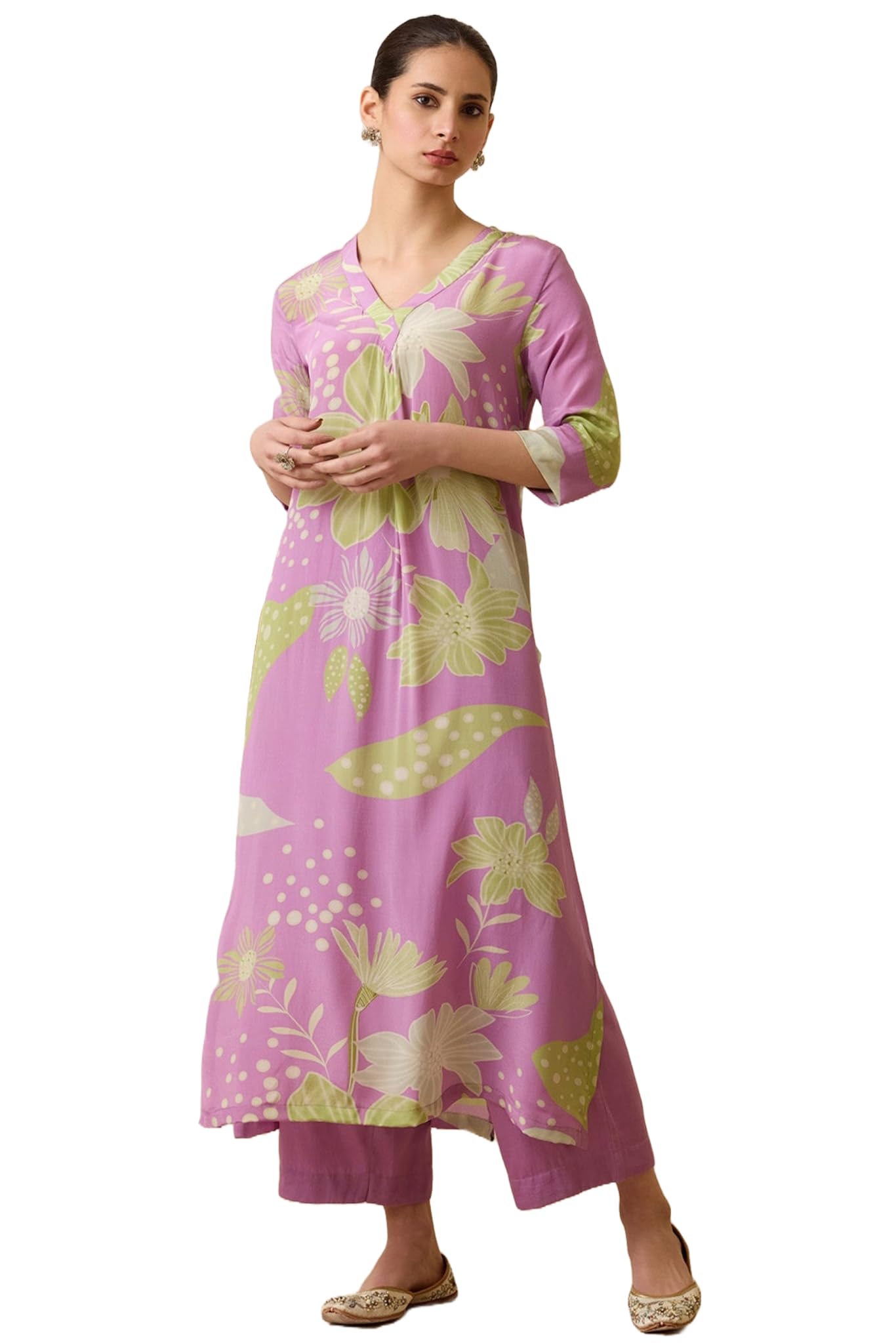ANNI DESIGNER Womens Cotton Blend Straight Printed Kurta with Pant (Wanda Purple_L_Purple_Large)
