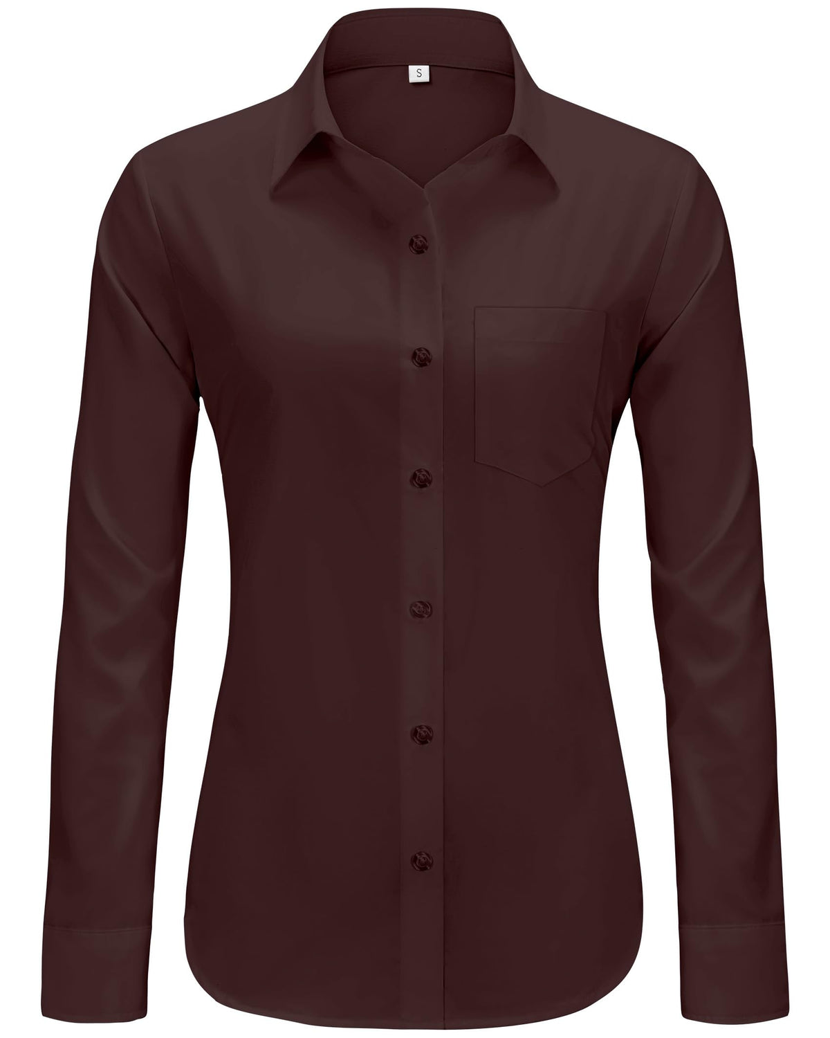 J.VER Button Down Shirts for Women Wrinkle Free Long Sleeve Dress Shirt Business Casual Work Blouse with Pocket, Brown, Medium