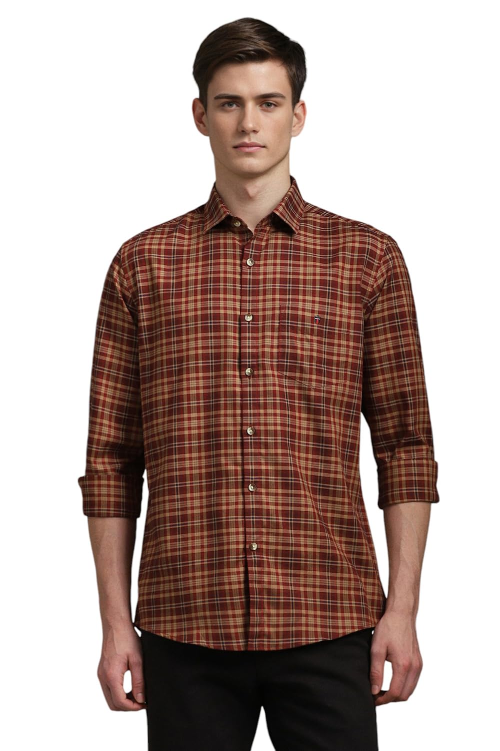 Louis Philippe Cotton MenS Checkered Slim Fit Shirt (Lysfcslp955821_Maroon, 42