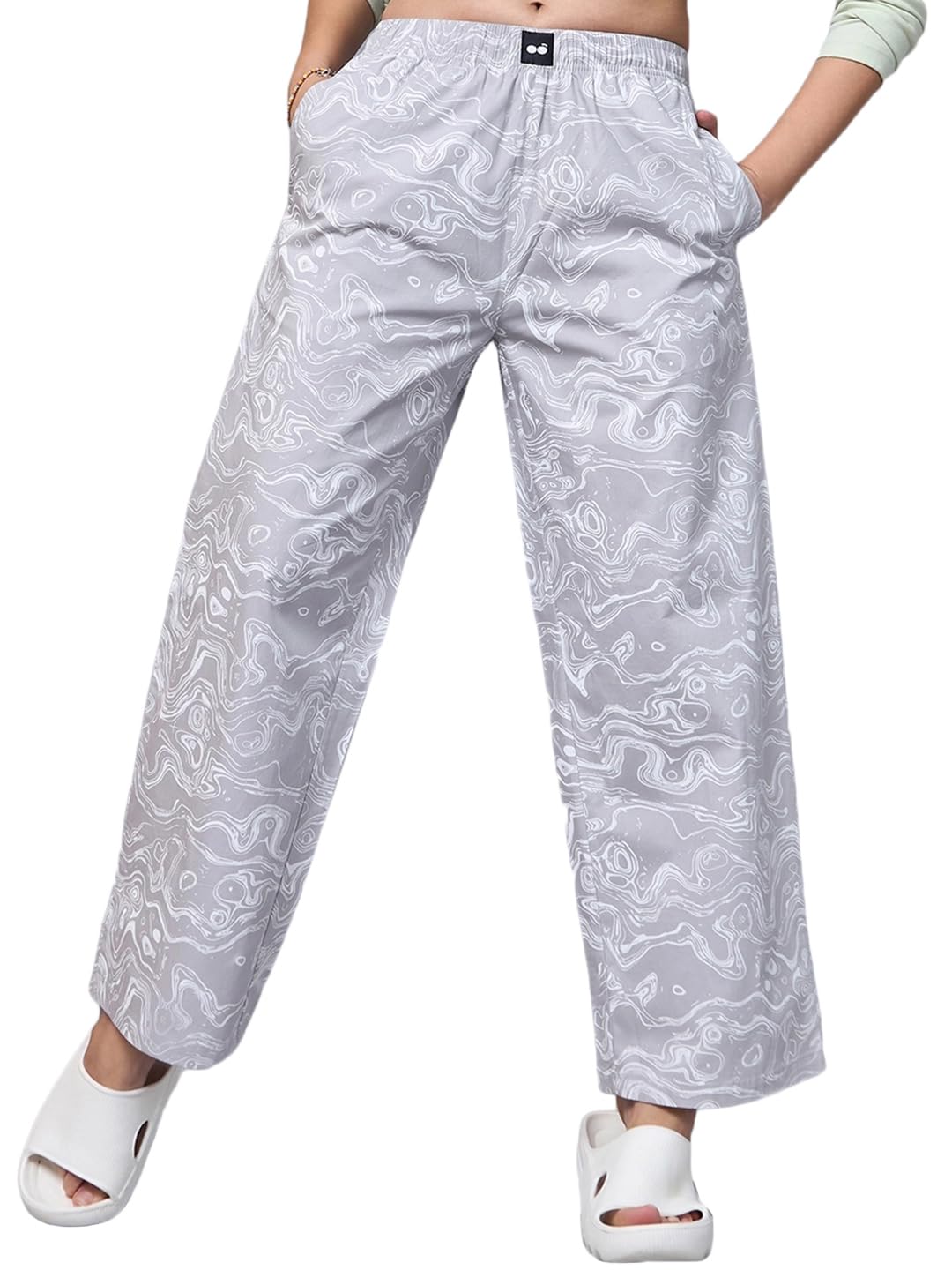 Bewakoof WomenS All Over Printed Wide Leg Poplin Pyjama_628124_Grey_Xl