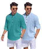 Hemrin Combo Of Men Solid Cotton Blend Straight Kurta Shirt Pack Of 2