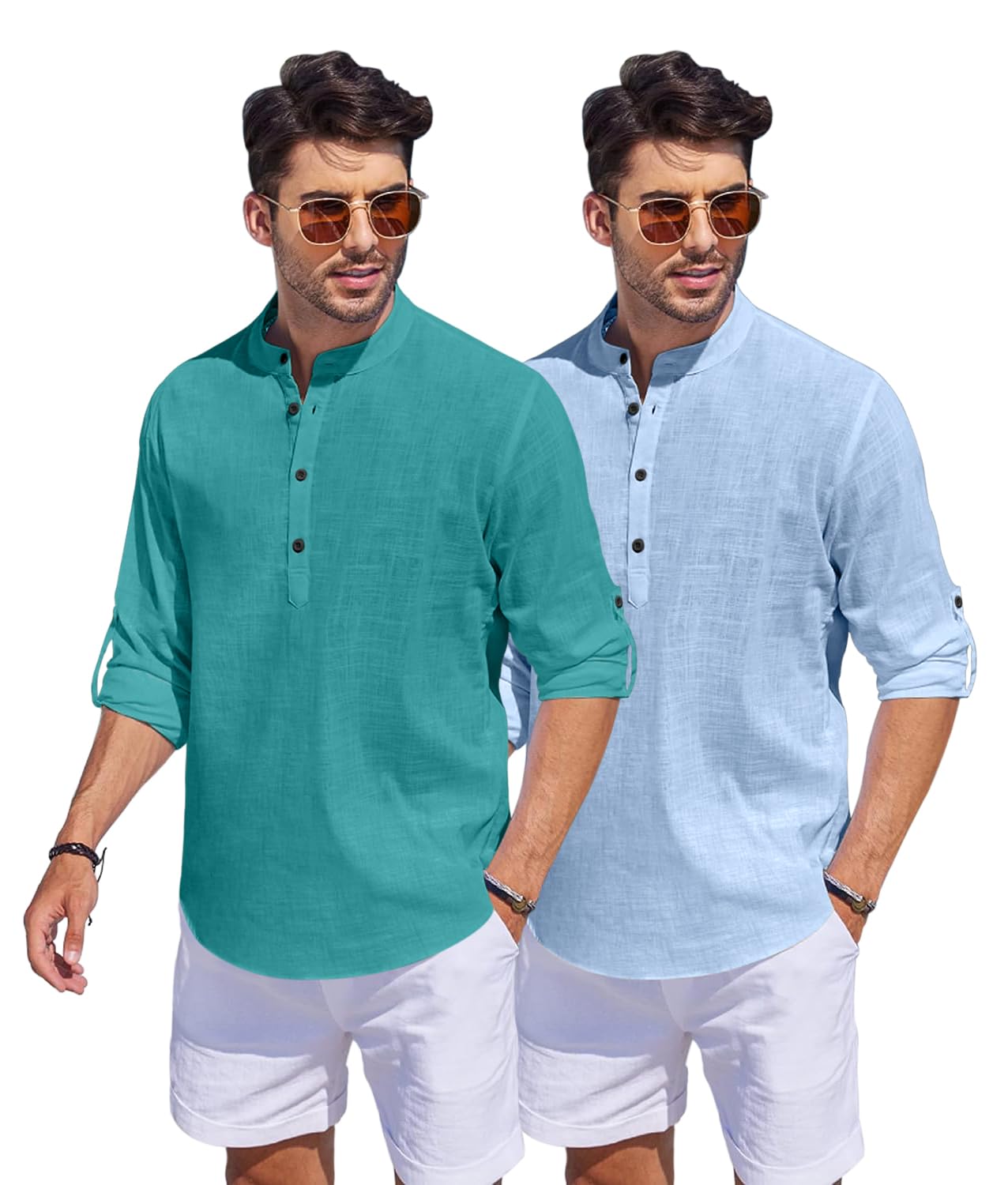 Hemrin Combo Of Men Solid Cotton Blend Straight Kurta Shirt Pack Of 2