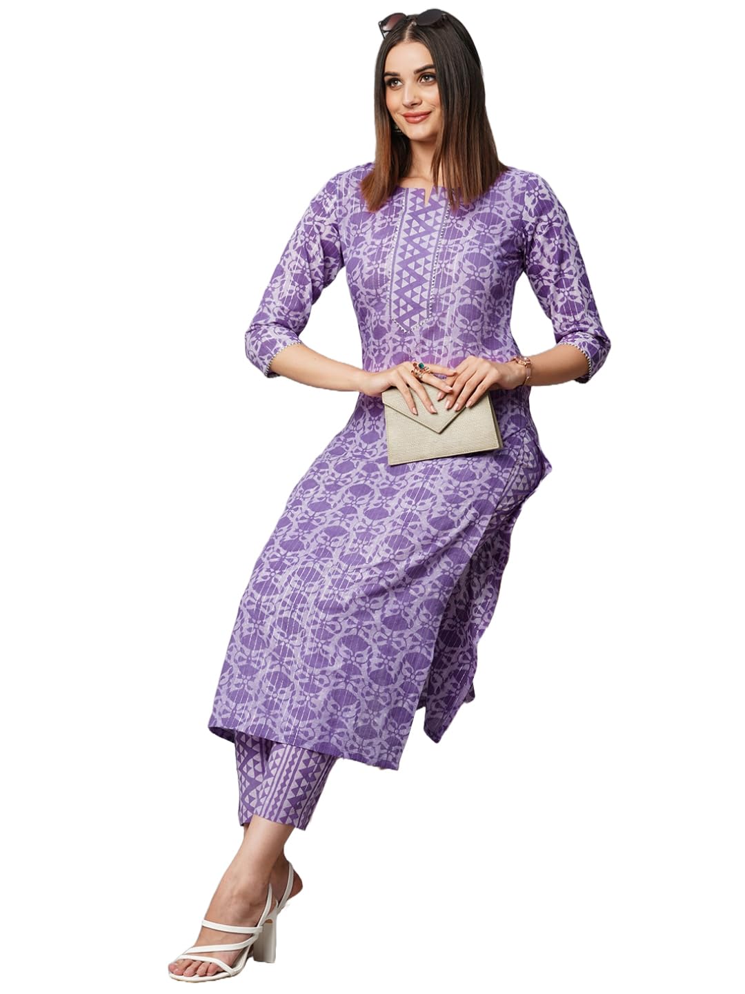 ANNI DESIGNER Womens Cotton Blend Straight Printed Kurta with Pant (Raja Blue_XL_Blue_X-Large)