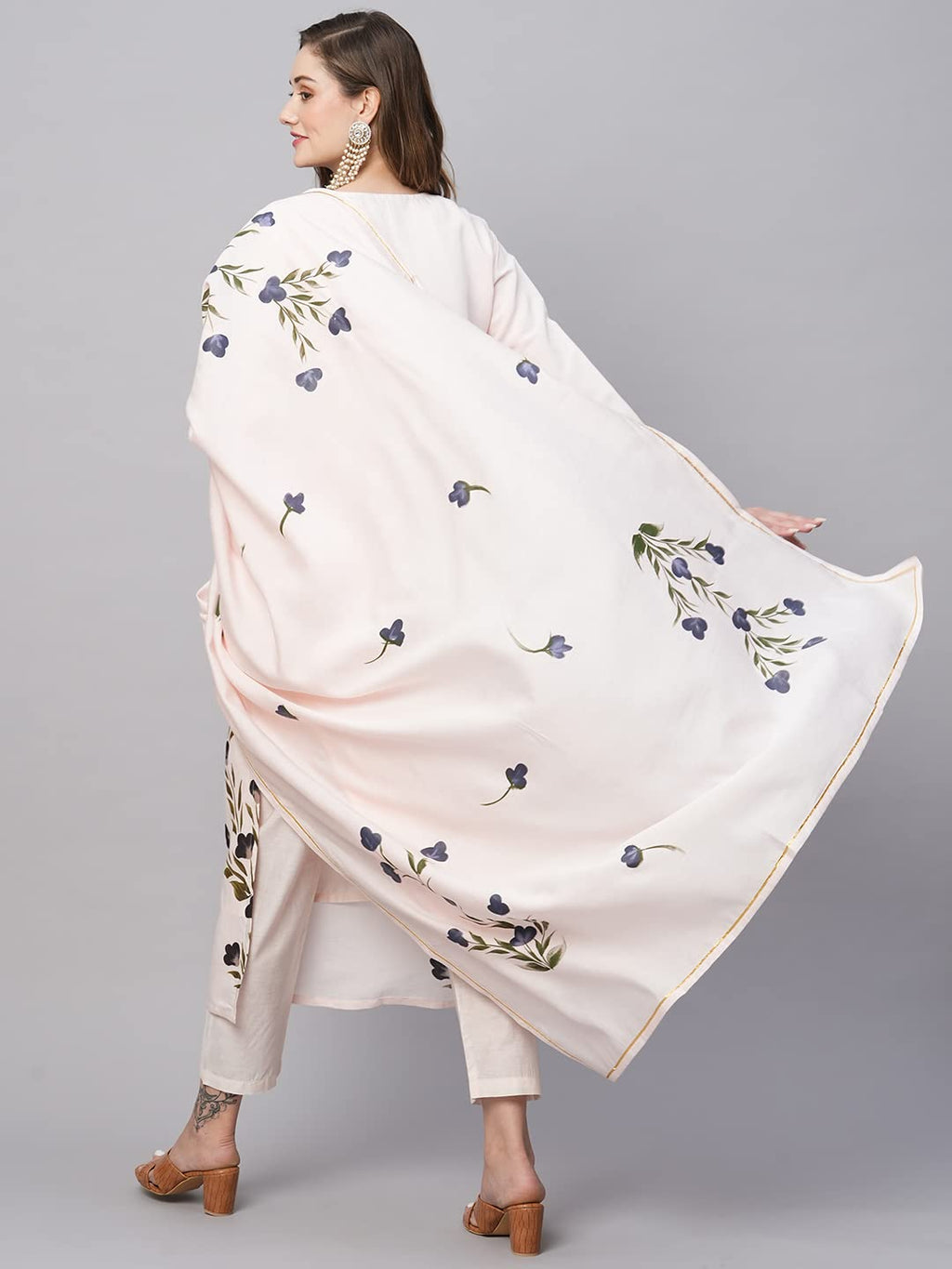 ANNI DESIGNER Womens Cotton Blend Straight Printed Kurta with Pant & Dupatta (Brush-Peach-TNW_L_Peach_Large)