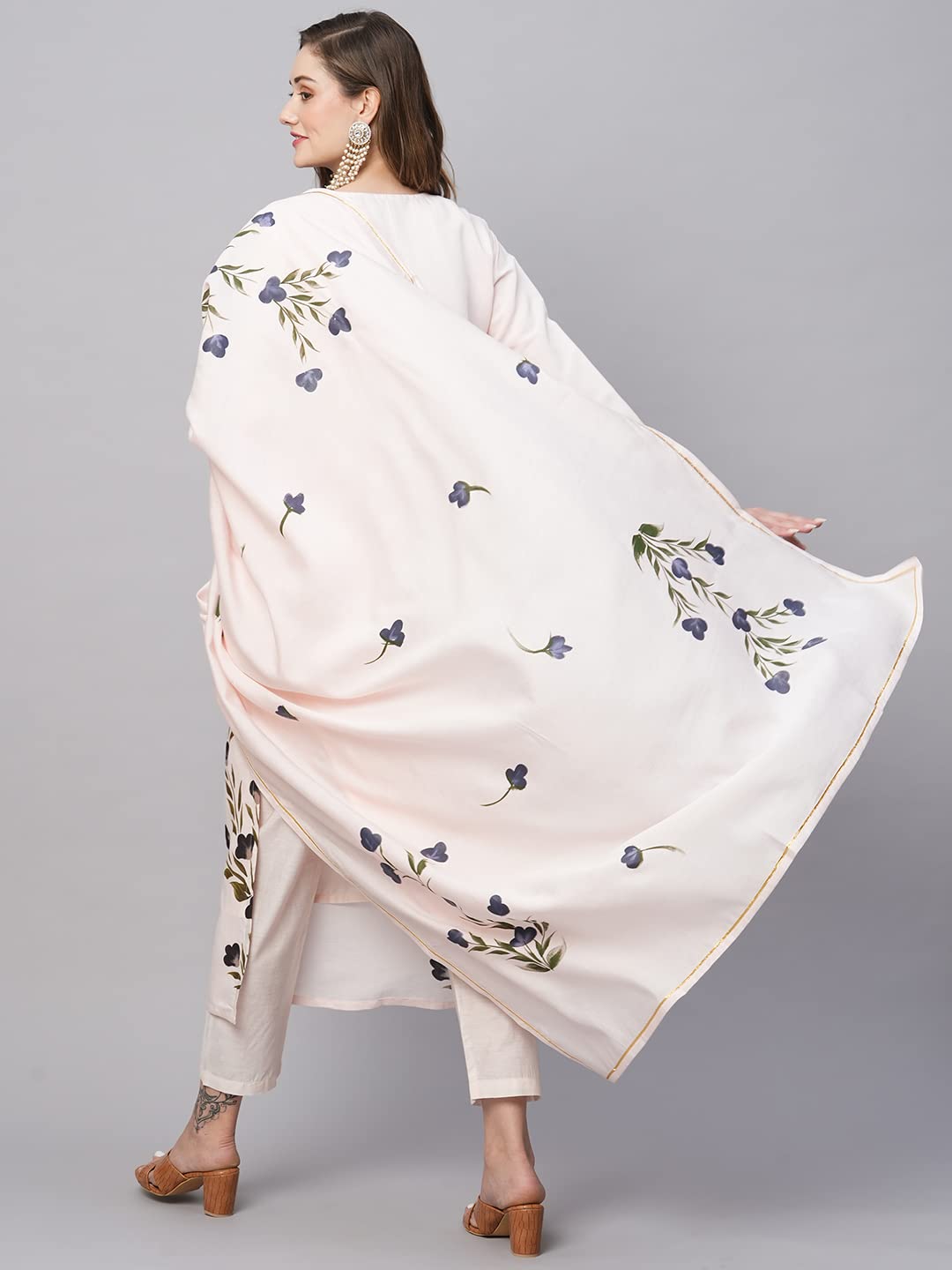 ANNI DESIGNER Womens Cotton Blend Straight Printed Kurta with Pant & Dupatta (Brush-Peach-TNW_L_Peach_Large)