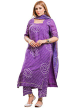 Gosriki Women'S Cotton Blend Straight Printed Kurta With Pant & Dupatta (Rajjo Violet-Gs_S_Violet_Small)