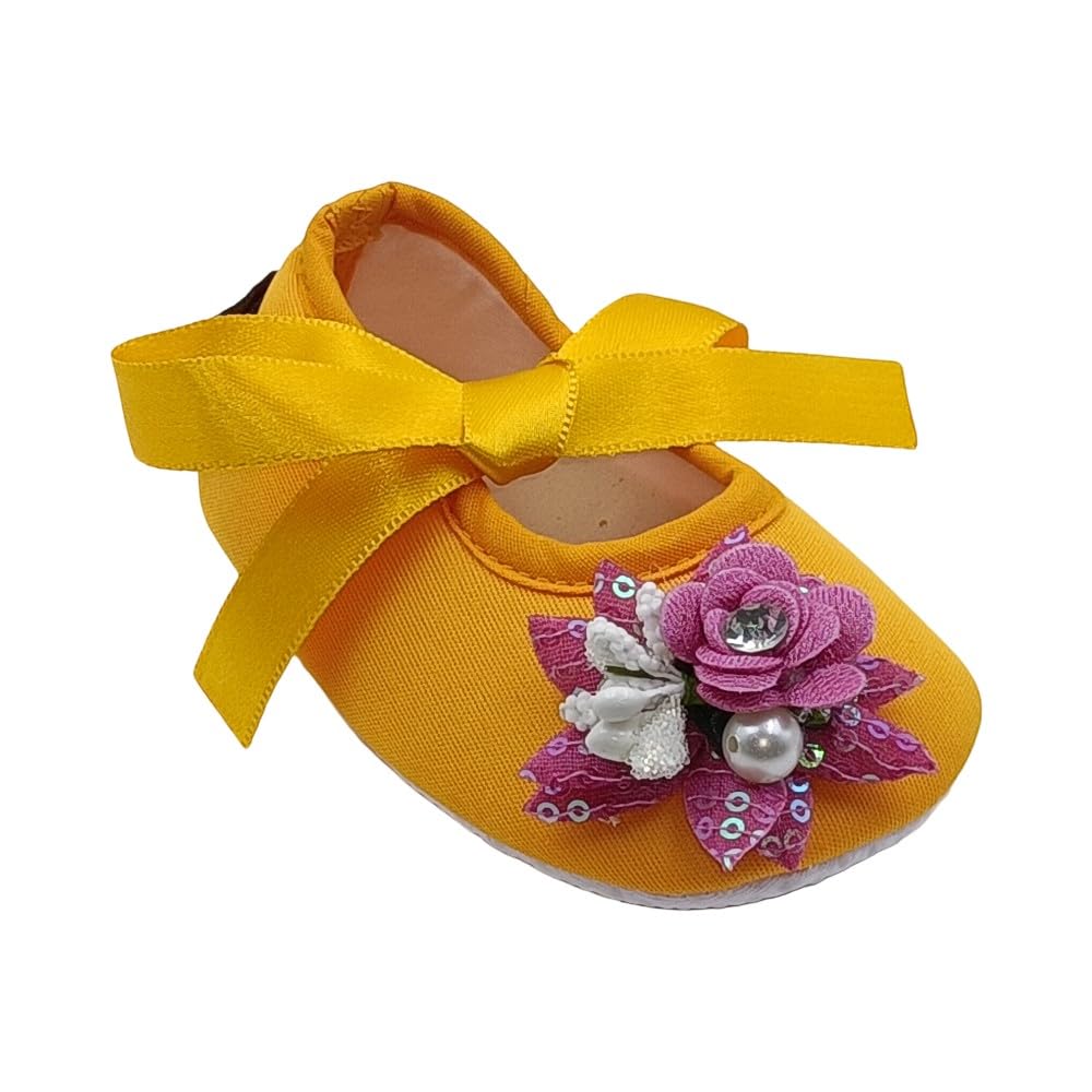 Rsmart, Baby Girl & Boy Yellow Soft Sole Shoes With Ribbon & Floral Decoration 18-24