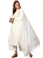 Gosriki Women'S Cotton Blend Printed Straight Kurta With Palazzos & Dupatta (Ghost-Off-White-Nw-Gs_Xl_White_X-Large)