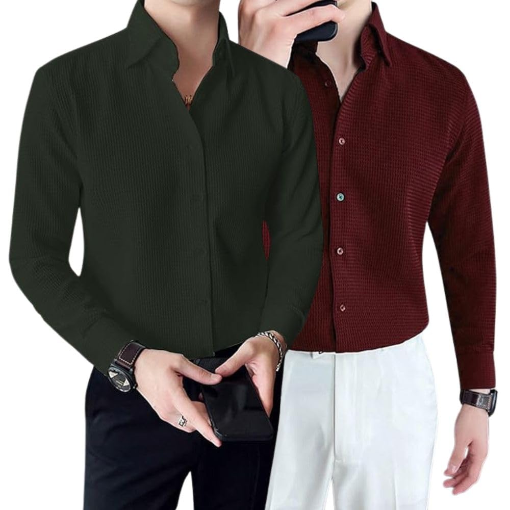 Greciilooks MenS Formal Button Down Shirt  Slim Fit Office Wear ShirtS For Men | Textured Long Sleeve Cotton Blend | Business 