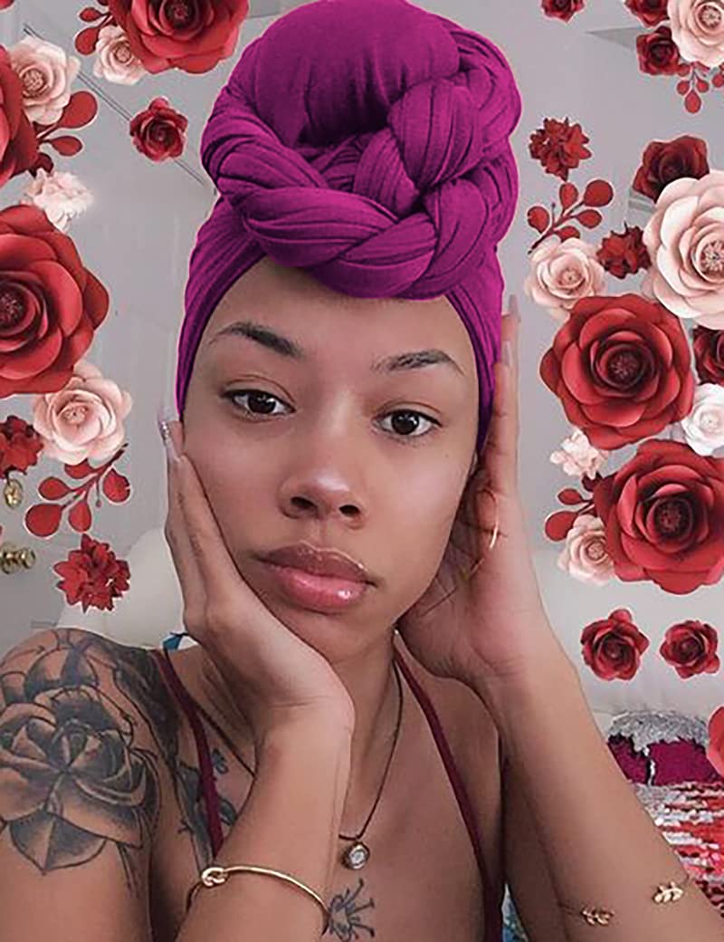 Harewom Head Wraps for Black Women with Natural Hair Long Soft Fashion Headbands Scarfs for Women Hair Wrap Dark-Magenta