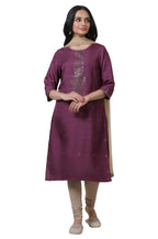 W For Woman W Women'S Purple Geometric Printed Kurta Dupatta Bottomwear With Gold Mukaish