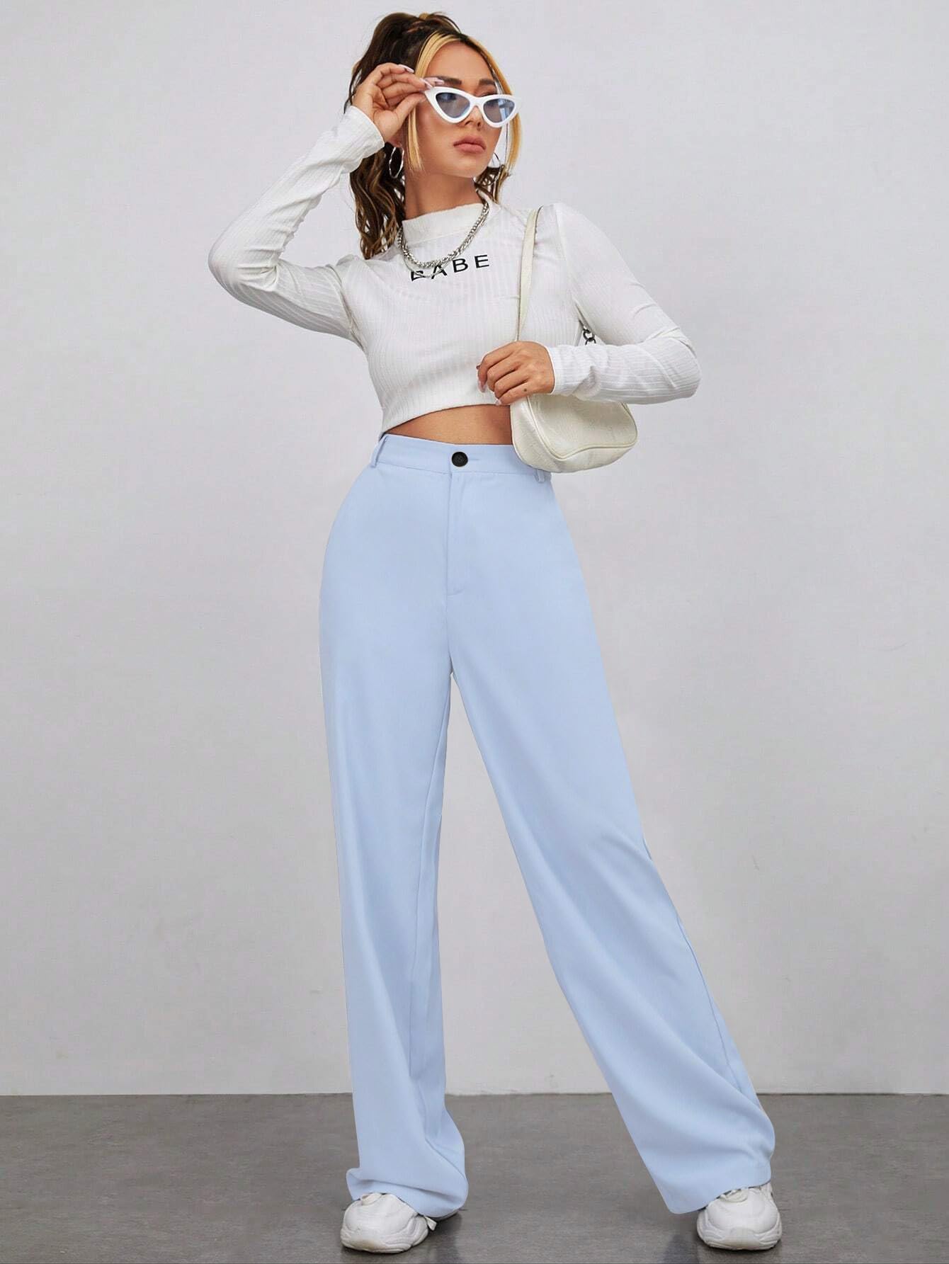 Toochki Trouser for Women | High Waist Trousers for Womens | Summer Track Pants | Casual Lycra Pant | Color Sky Blue