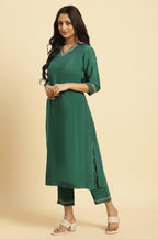 W For Woman Green Solid Kurta, Pants And Jacquard Dupatta (Size: M)-23Auws19528-220336