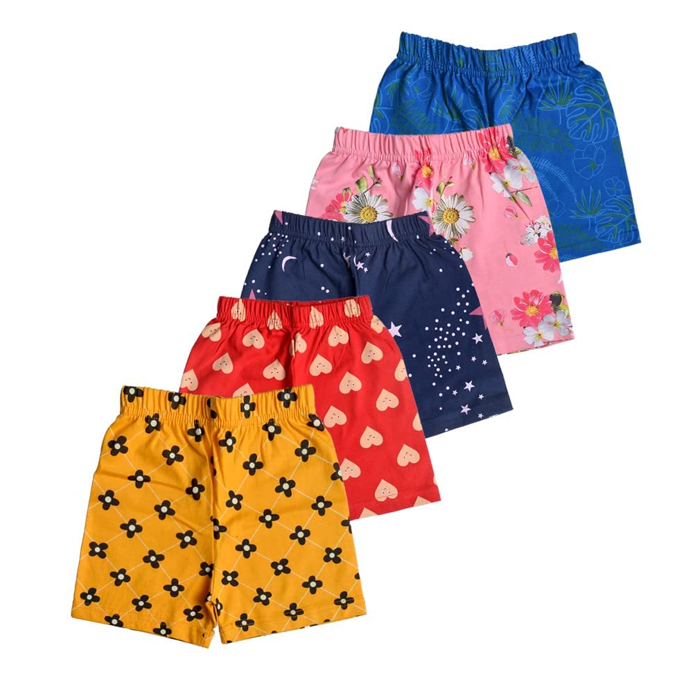 T2F Girls Cotton Printed Shorts(Pack of 5), Assorted, 13-14 Years