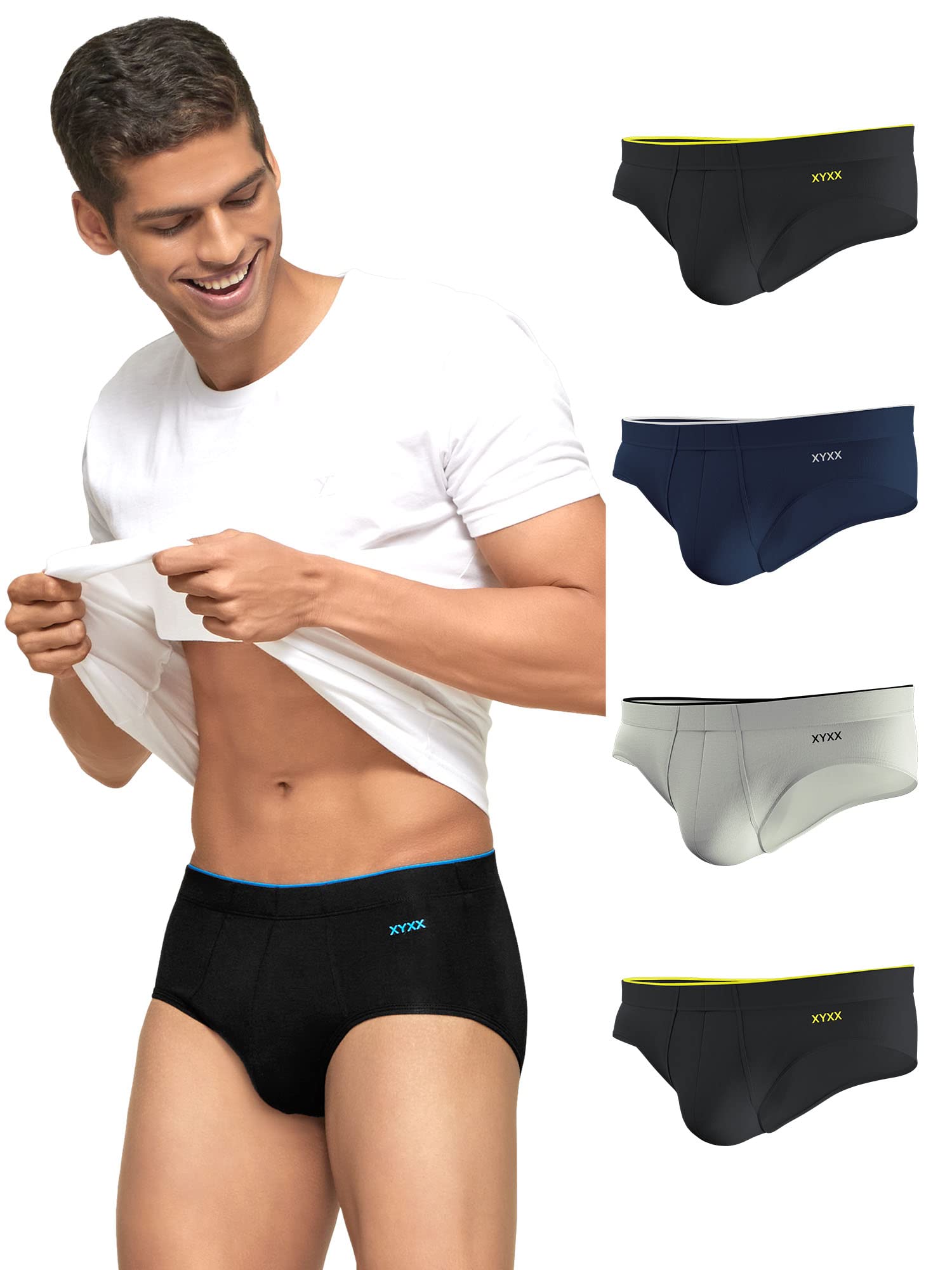 XYXX Mens Underwear Uno IntelliSoft Antimicrobial Micro Modal Brief Pack of 5 (Coral Grey ; Dress Blue ; Heather Grey ; Black ;