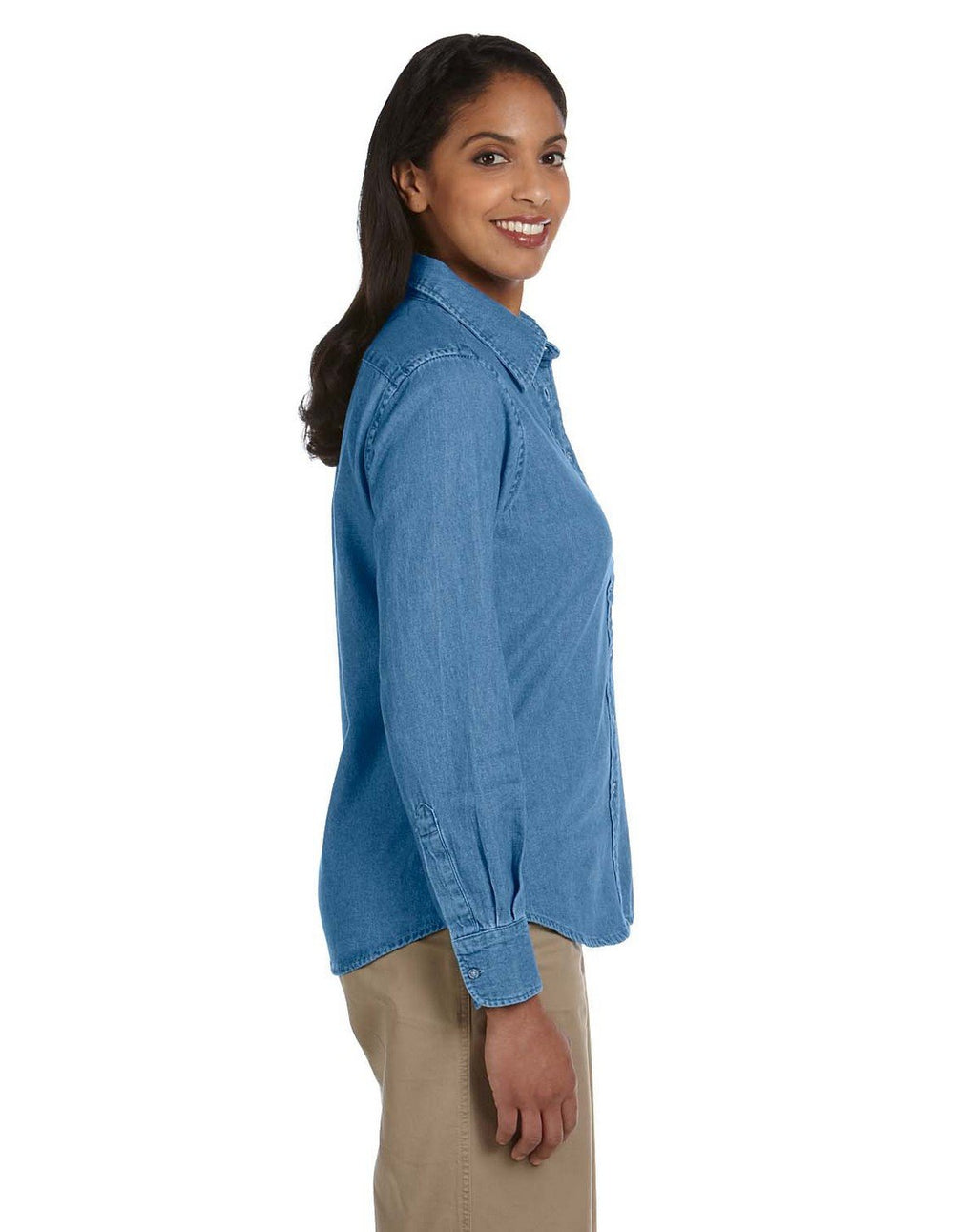 Ladies 65 oz Long-Sleeve Denim Shirt - DARK DENIM - S(D0102H76FU6)