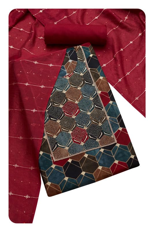 Soch Women Modal Silk Geometric Print Unstitch Dress Material with Sequins