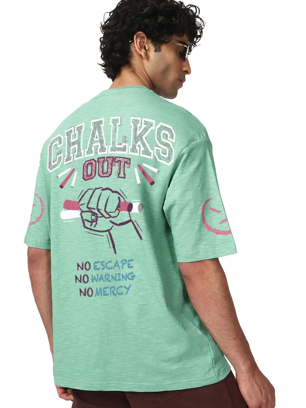 Bewakoof Air 1.0 Mens Graphic Print Oversized Fit Half Sleeve Round Neck Cotton Slub T-Shirt_681693_Green_M